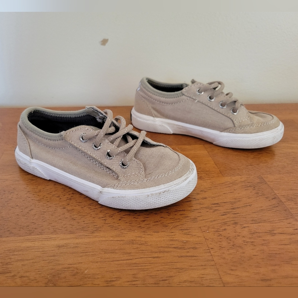 Boys Sperry Deckfin Jr. Toddler Boat Canvas Deck Shoes Size US 8M Khaki Tan